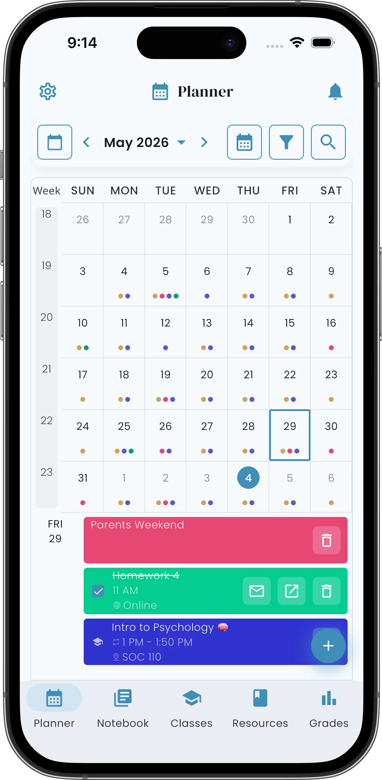 Helium month view on a phone