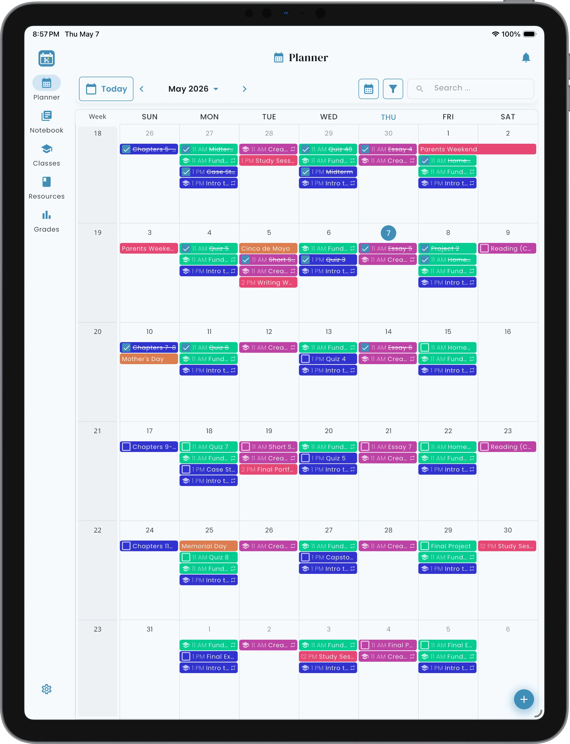 Helium month view on a tablet