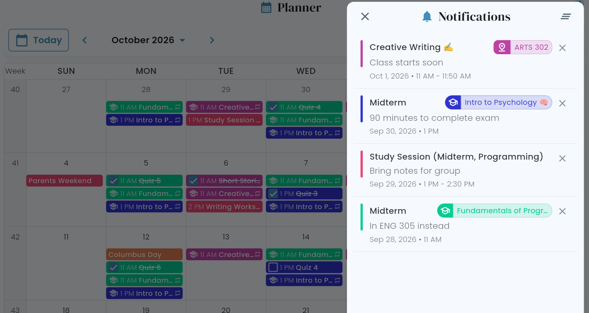 Reminders and notification center