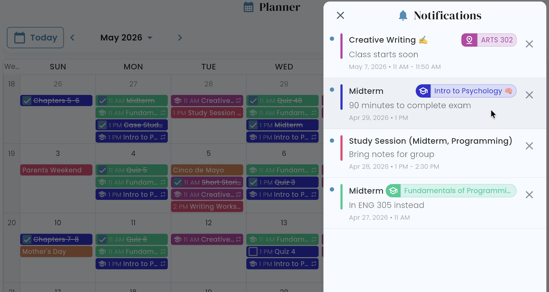 Reminders and notification center