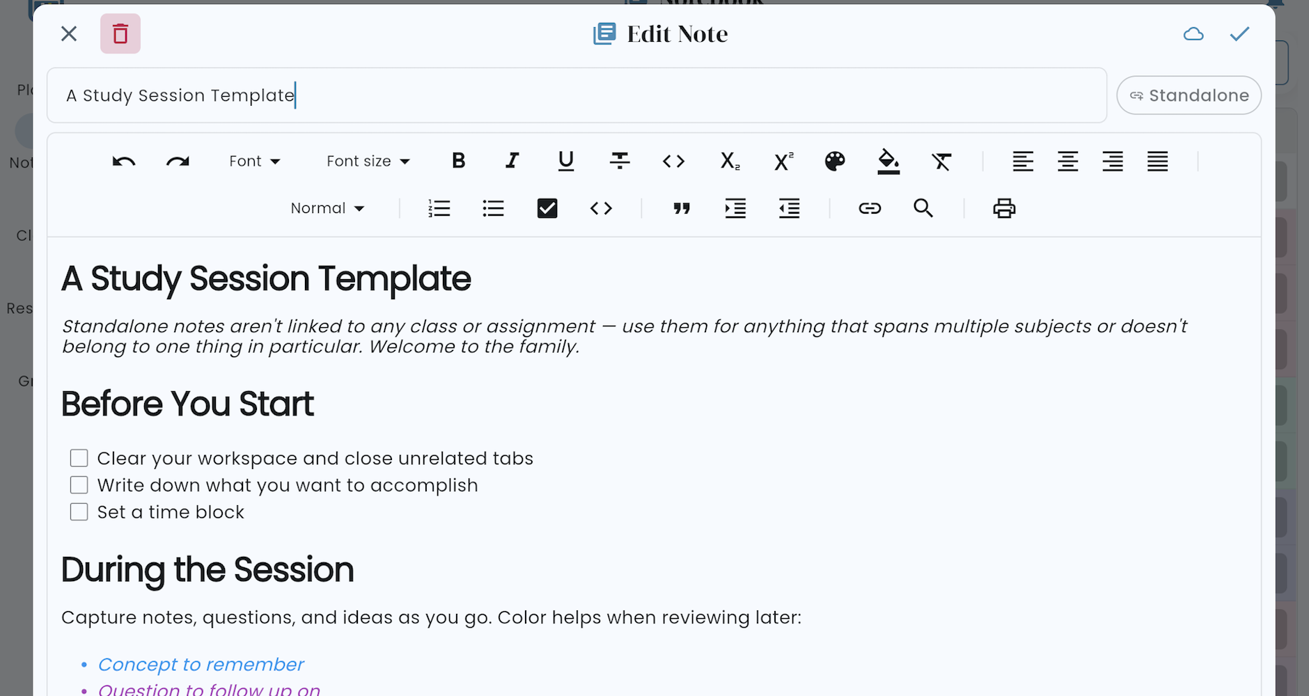 Helium web app — Edit Note