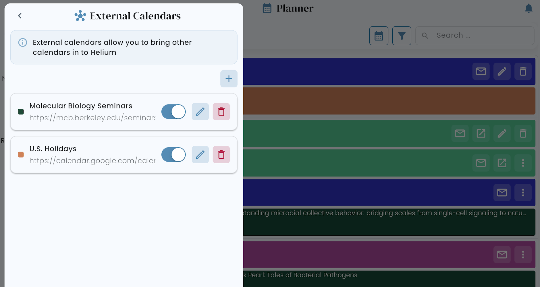Helium web app — External Calendars