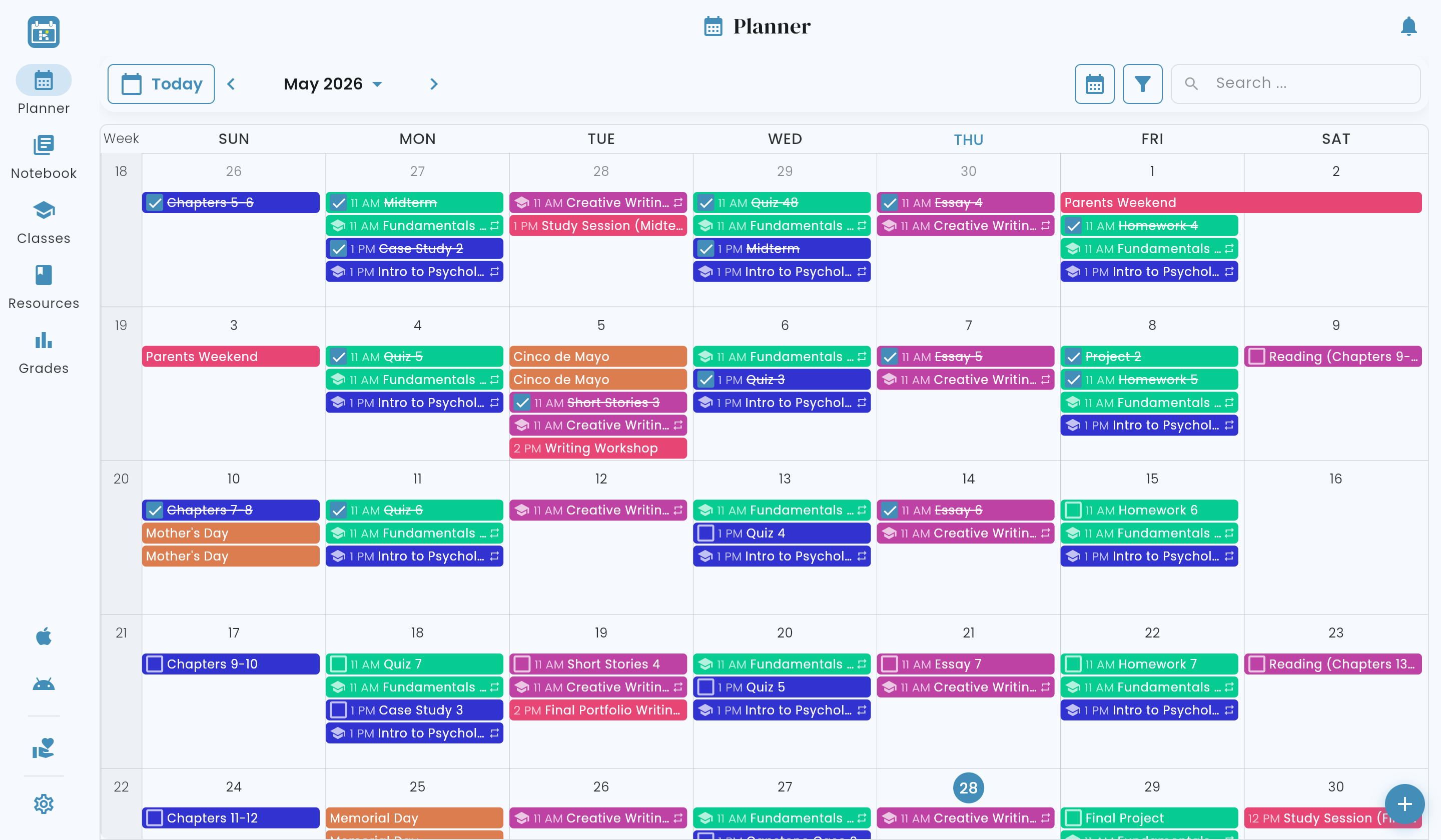 Helium web app (full) — Month View